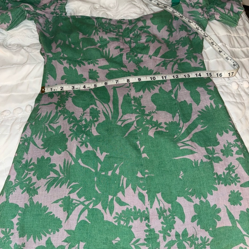 Alexis Pilou Green Floral Linen Mini Dress Size L - Picture 7 of 11